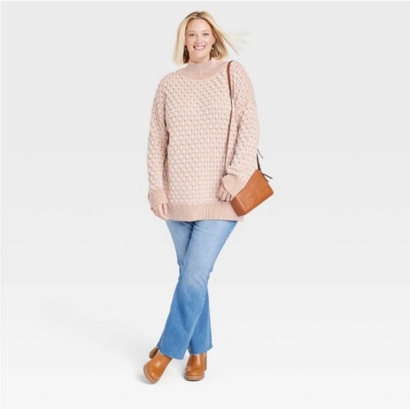 NWT Knox Rose Peach and Cream Oversized Mock Turtleneck Knit Sweater - Picture 4 of 16